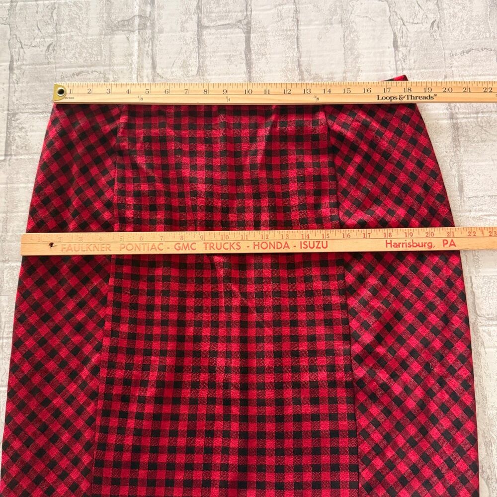 NWT J Jill Ponte Red Black Plaid Buffalo Check Pencil Skirt Dark Academia Vibe L - Picture 7 of 8